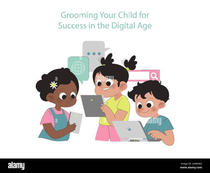 Digital age success concept. Trio of kids with tablets learning ... Educational Tablets for Kids: Learning in the Digital Age